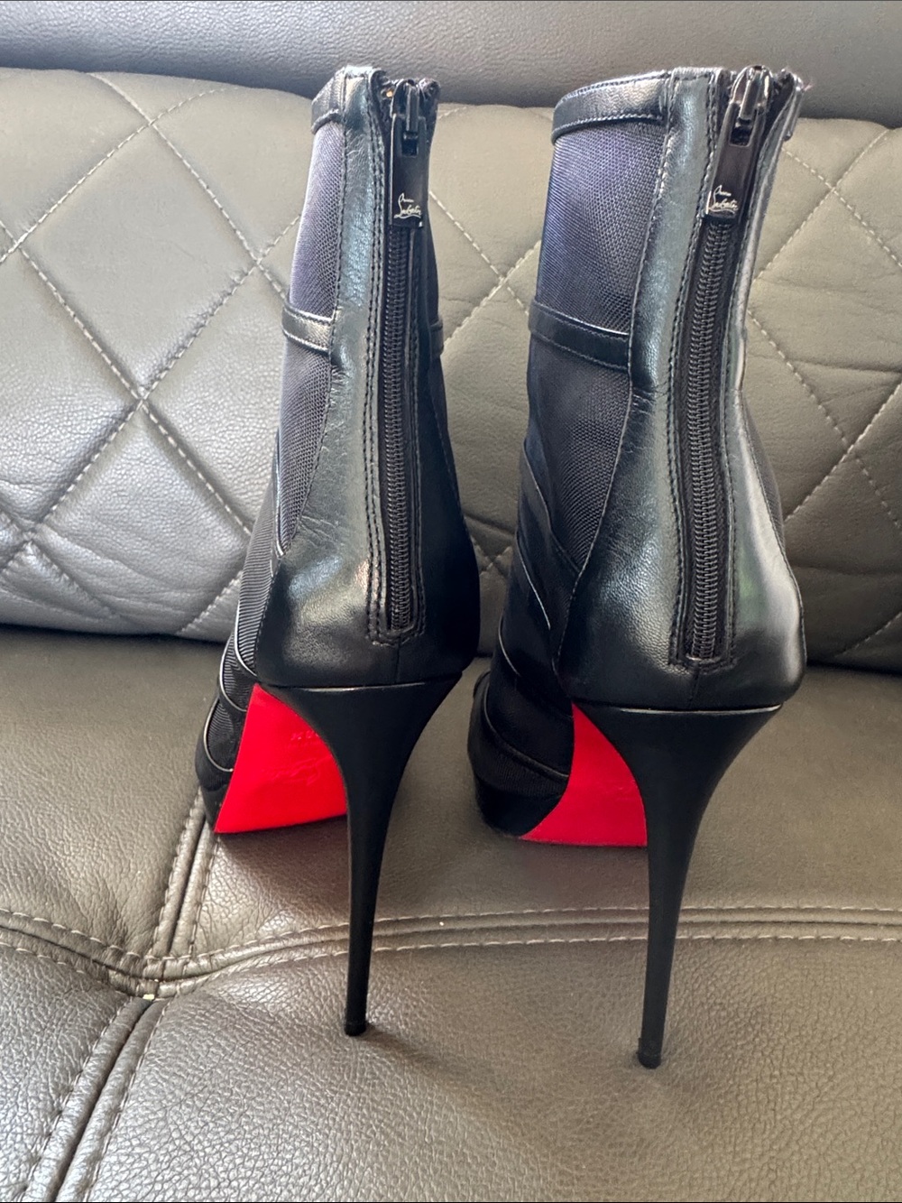 Christian Louboutin Black Mesh Sandals with Signature Red Sole - Picture 5 of 7